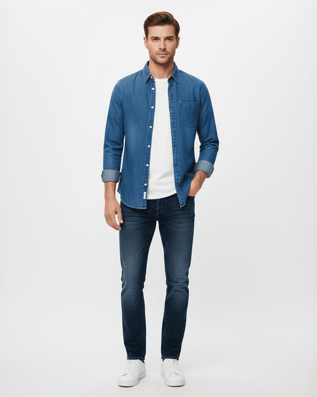 Male model in denim jacket