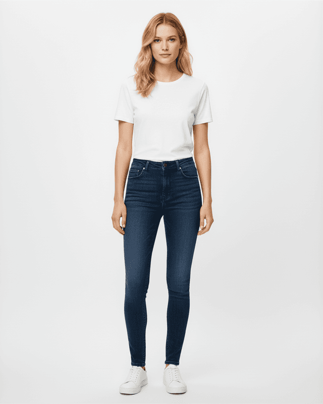 Female model in white tee