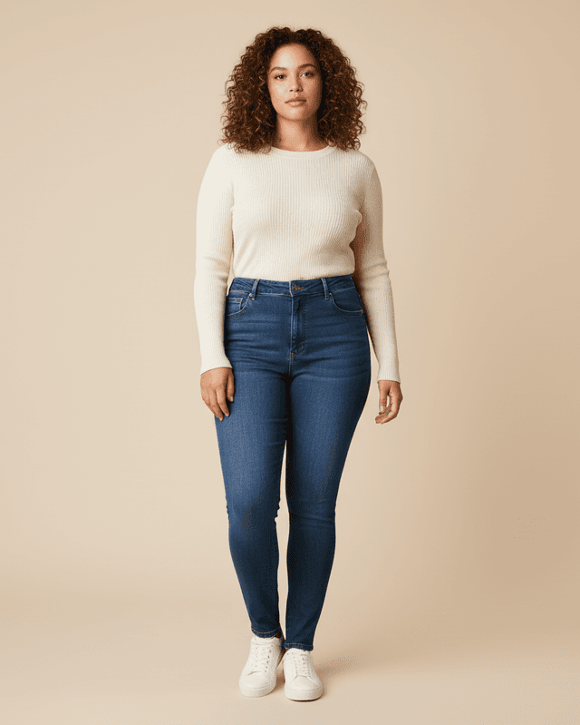 Female model in cream sweater